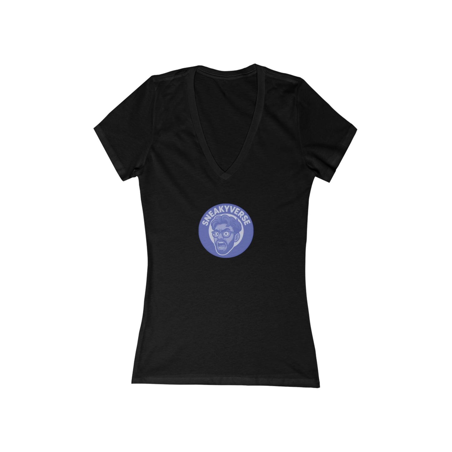 Ladies Deep V-neck T-Shirt SneakyVerse Shout logo front Blue