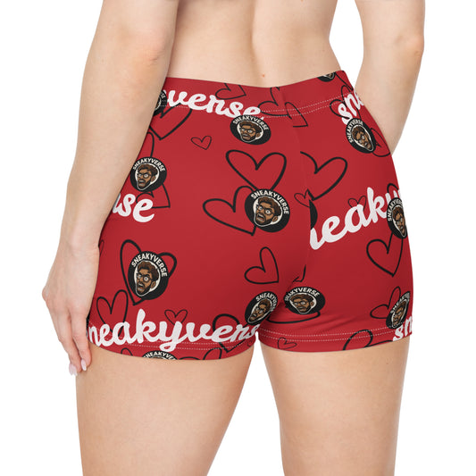 Women's Shorts SneakyVerse Shout Hearts Red