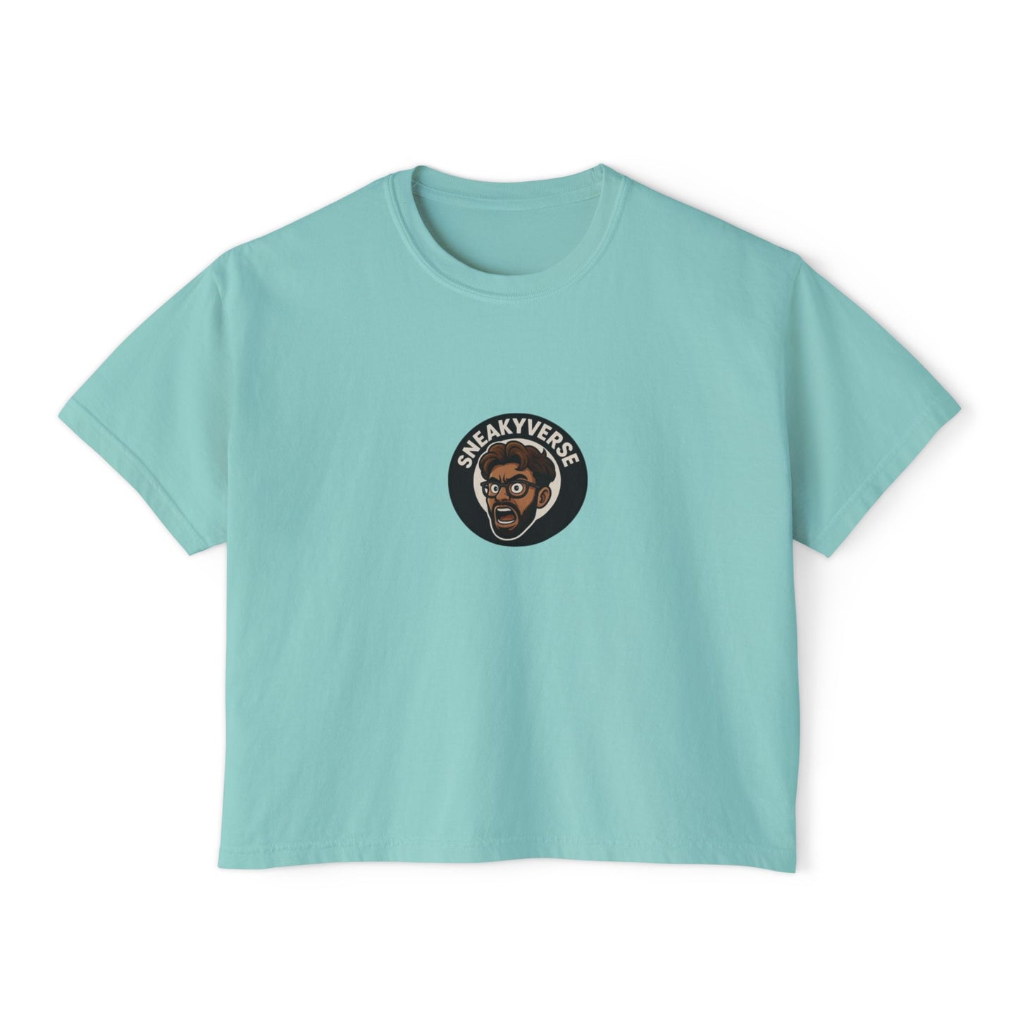 Women’s Boxy Tee SneakyVerse Shout Logo front (8 colors)