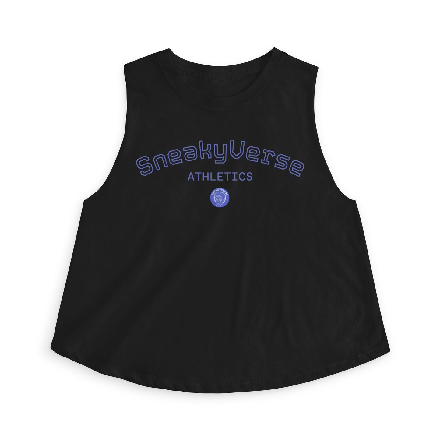 Women's Crop Tank SneakyVerse Athletics Shout logo front Black/Blue