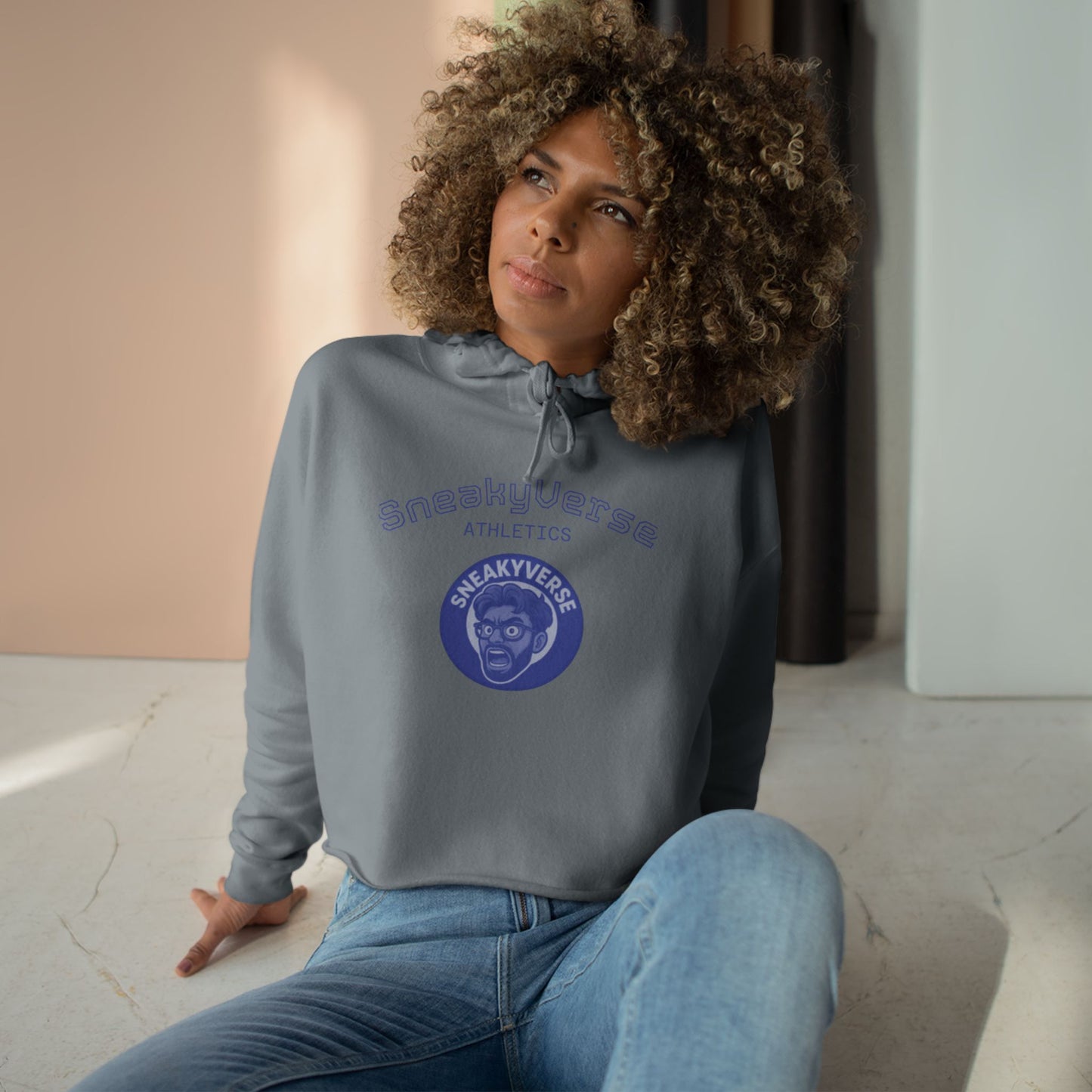 Crop Hoodie SneakyVerse Athletics Shout logo White/Blue Gray/Blue