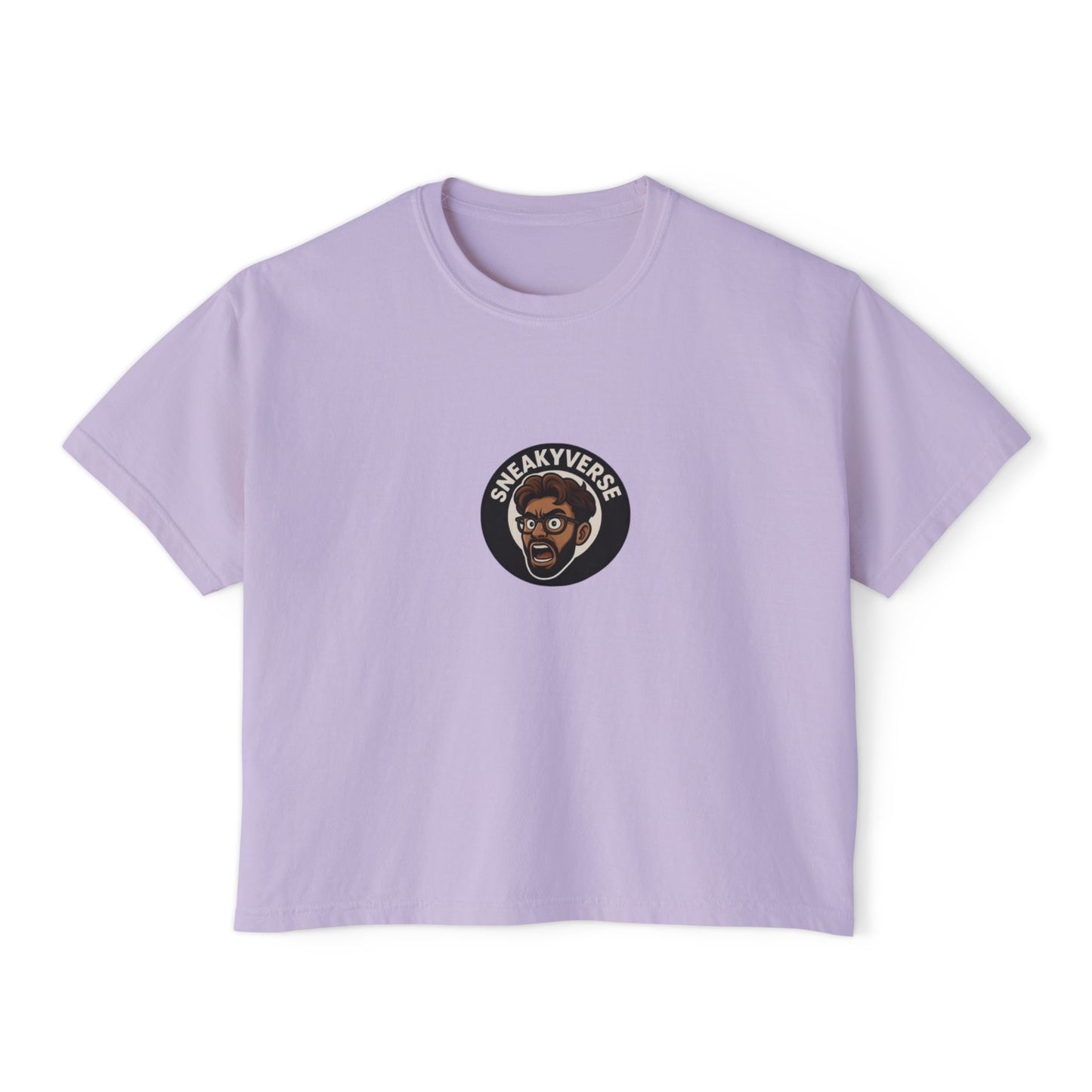 Women’s Boxy Tee SneakyVerse Shout Logo front (8 colors)