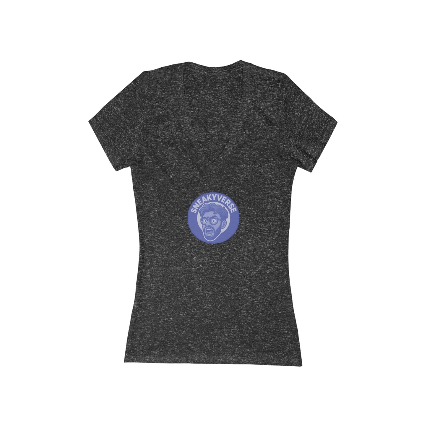 Ladies Deep V-neck T-Shirt  SneakyVerse Shout logo front Blue
