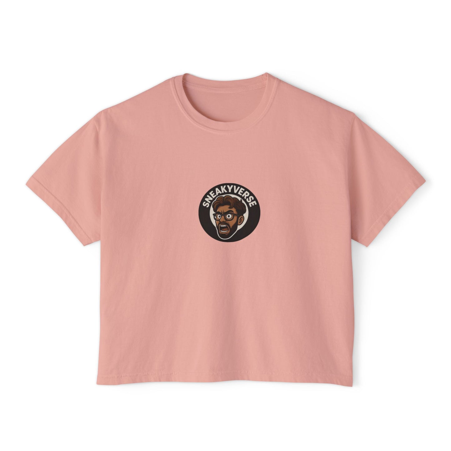 Women’s Boxy Tee SneakyVerse Shout Logo front (8 colors)