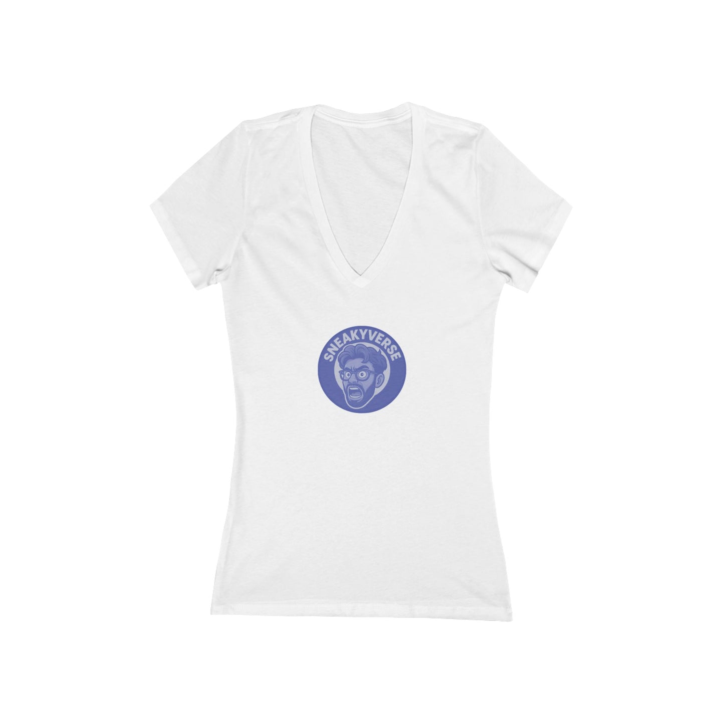 Ladies Deep V-neck T-Shirt  SneakyVerse Shout logo front Blue