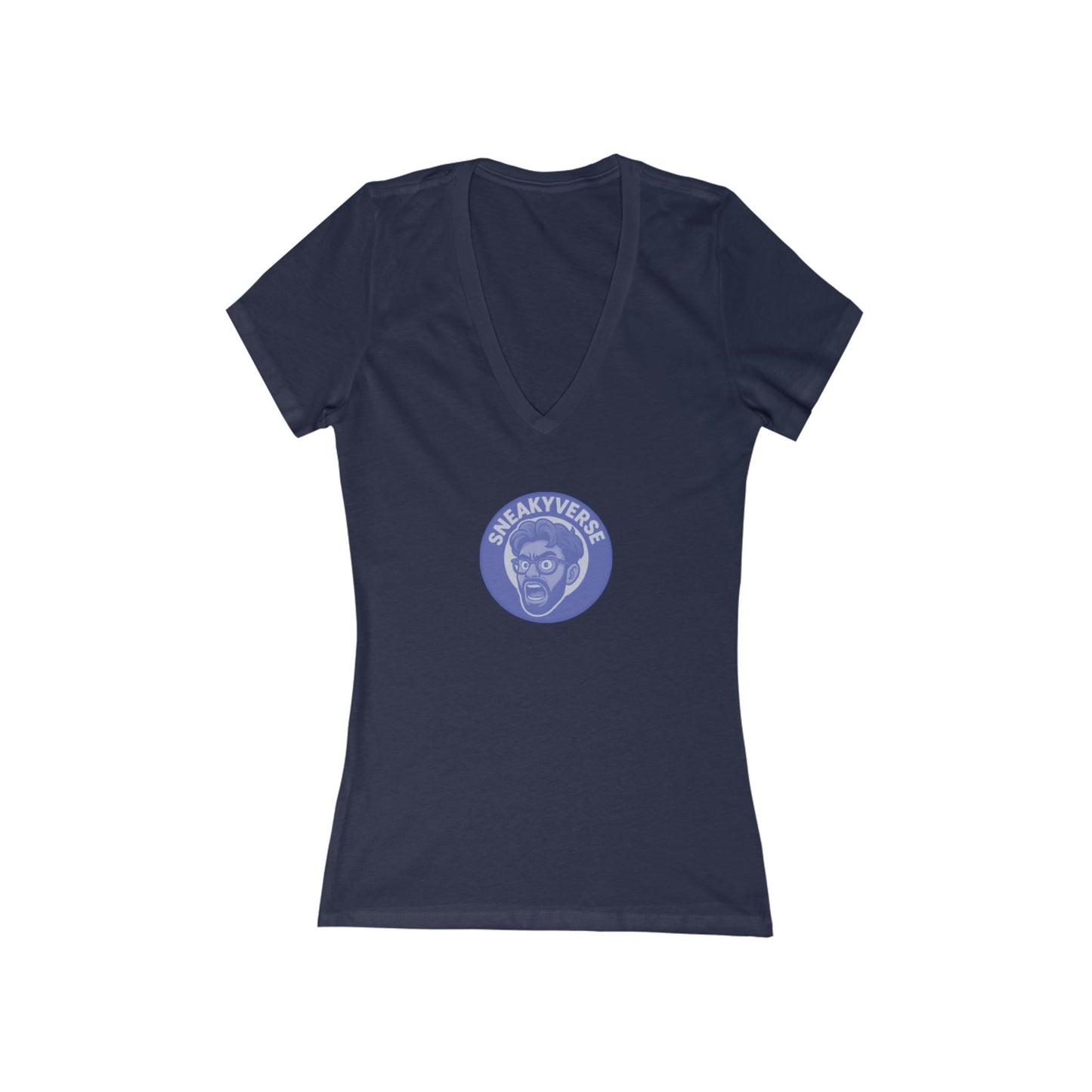 Ladies Deep V-neck T-Shirt  SneakyVerse Shout logo front Blue